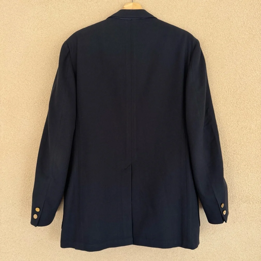 VTG J Press Solid Navy Blue, Wool Flannel Knit, Gold Button Blazer, Made in USA